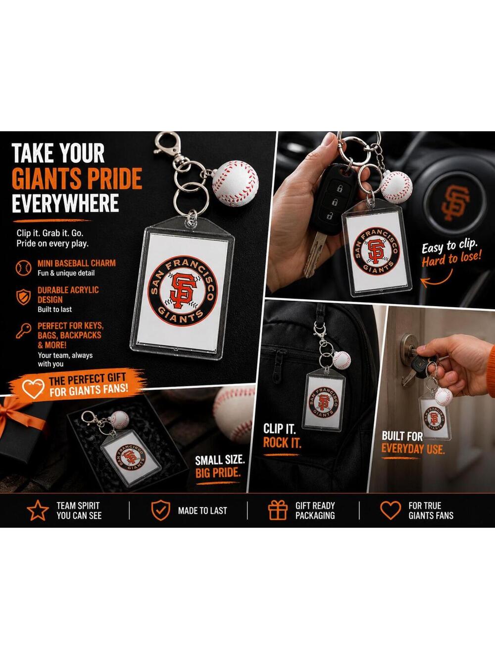San Francisco Giants Baseball Charm Keychain with‎ Durable Acrylic Badge Holder